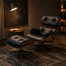 Black Lounge Chair with Ottoman – Walnut Shell