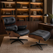 Black Lounge Chair with Ottoman – Walnut Shell