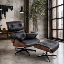 Black Lounge Chair with Ottoman – Walnut Shell
