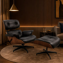 Black Lounge Chair with Ottoman – Walnut Shell
