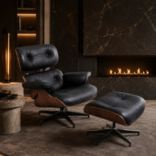 Black Lounge Chair with Ottoman – Walnut Shell