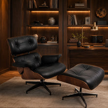 Black Lounge Chair with Ottoman – Walnut Shell