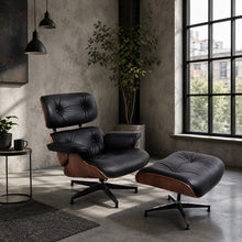 Black Lounge Chair with Ottoman – Walnut Shell