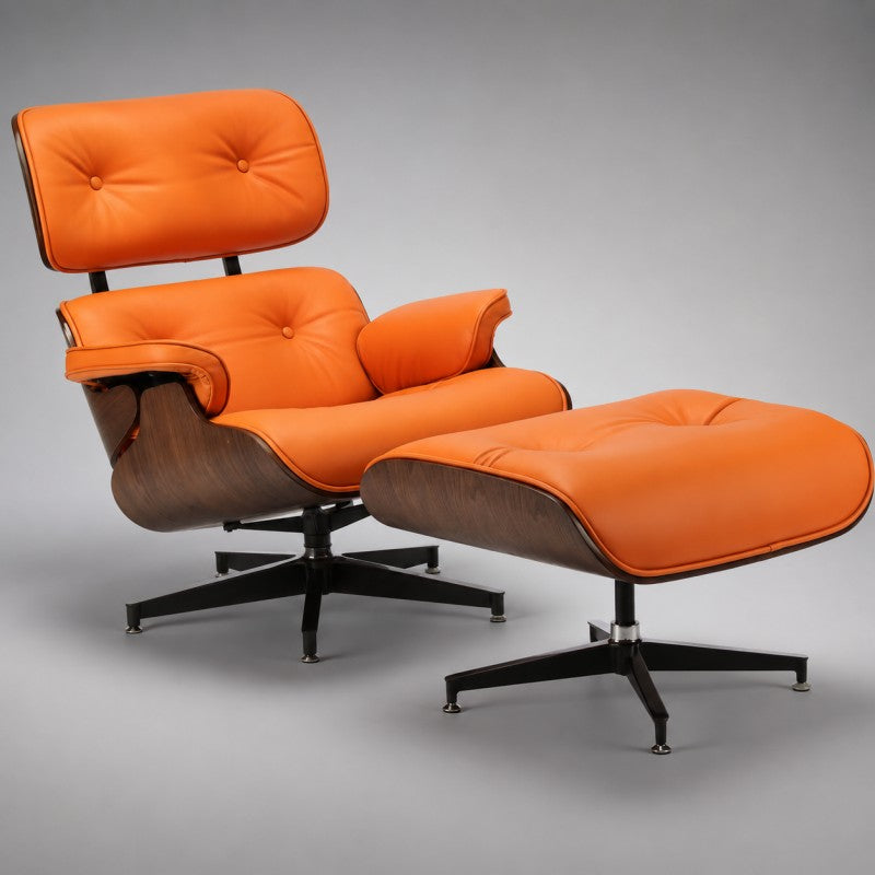 Orange Lounge Chair with Ottoman – Walnut Shell