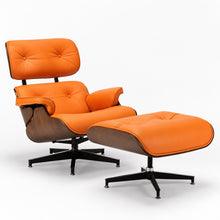 Orange Lounge Chair with Ottoman – Walnut Shell