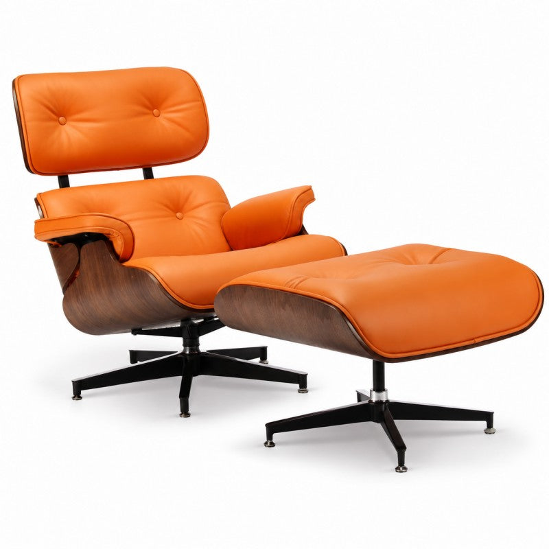 Orange Lounge Chair with Ottoman – Walnut Shell