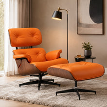 Orange Lounge Chair with Ottoman – Walnut Shell