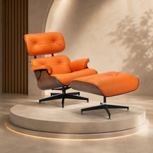 Orange Lounge Chair with Ottoman – Walnut Shell