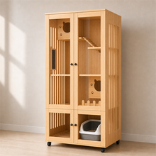 Wooden Cat Villa – 2-Door with Litter Box Area
