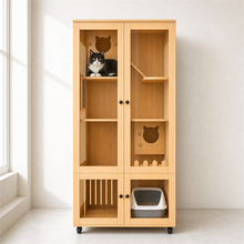 Wooden Cat Villa – 2-Door with Litter Box Area