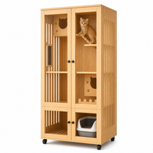 Wooden Cat Villa – 2-Door with Litter Box Area