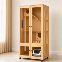 Wooden Cat Villa – 2-Door with Litter Box Area