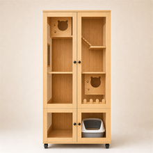 Wooden Cat Villa – 2-Door with Litter Box Area