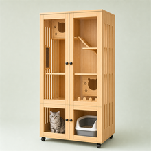 Wooden Cat Villa – 2-Door with Litter Box Area
