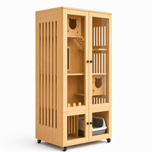 Wooden Cat Villa – 2-Door with Litter Box Area