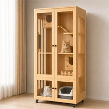 Wooden Cat Villa – 2-Door with Litter Box Area