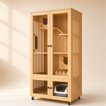 Wooden Cat Villa – 2-Door with Litter Box Area