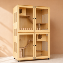 Wooden Cat Villa – Large Double Cabinet with Cat Trees