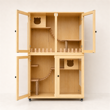 Wooden Cat Villa – Large Double Cabinet with Cat Trees