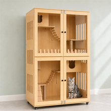 Wooden Cat Villa – Large Double Cabinet with Cat Trees