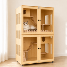 Wooden Cat Villa – Large Double Cabinet with Cat Trees