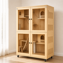 Wooden Cat Villa – Large Double Cabinet with Cat Trees