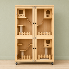 Wooden Cat Villa – Large Double Cabinet with Cat Trees