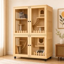 Wooden Cat Villa – Large Double Cabinet with Cat Trees