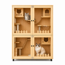 Wooden Cat Villa – Large Double Cabinet with Cat Trees