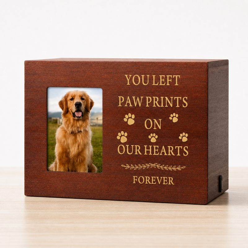 Pet Memorial Urn Box – Walnut with Photo Frame