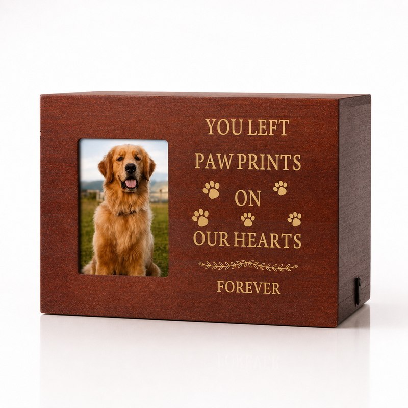 Pet Memorial Urn Box – Walnut with Photo Frame