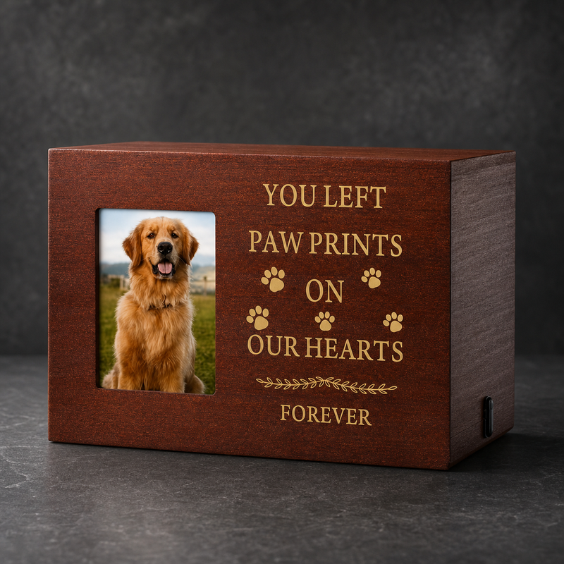 Pet Memorial Urn Box – Walnut with Photo Frame