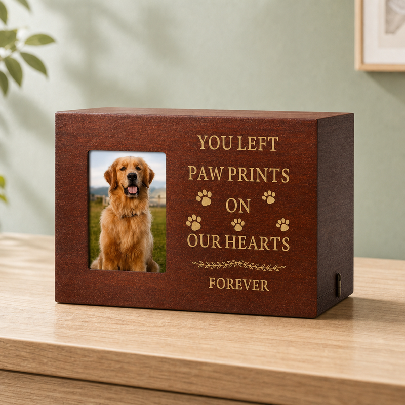 Pet Memorial Urn Box – Walnut with Photo Frame
