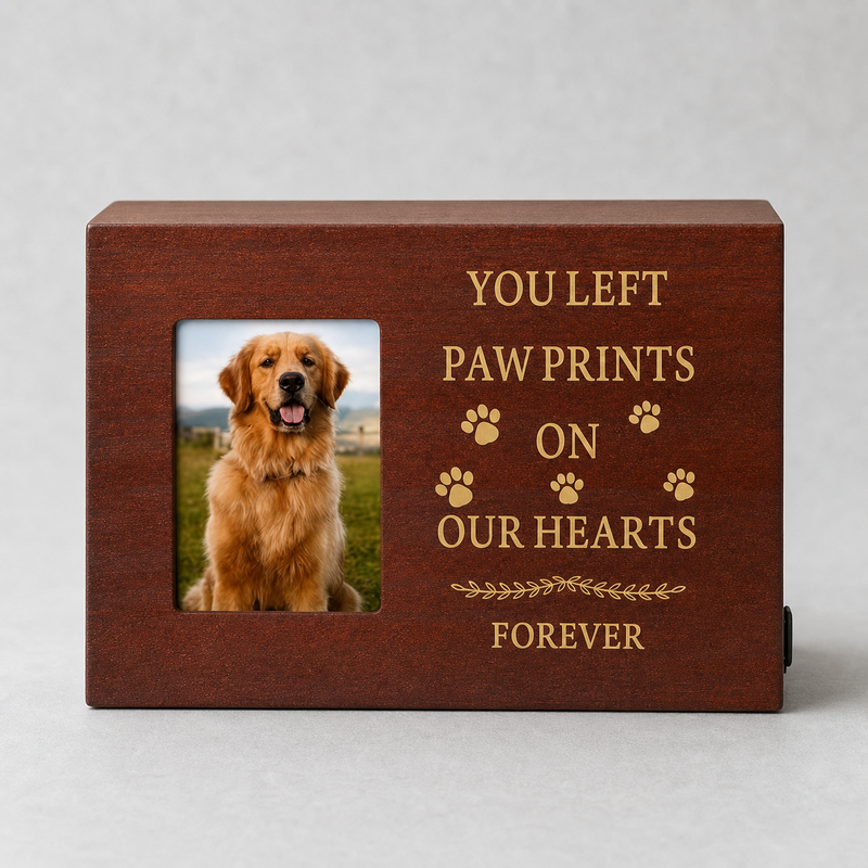 Pet Memorial Urn Box – Walnut with Photo Frame