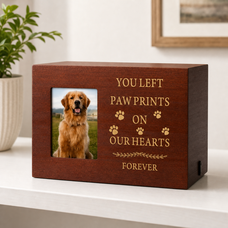 Pet Memorial Urn Box – Walnut with Photo Frame