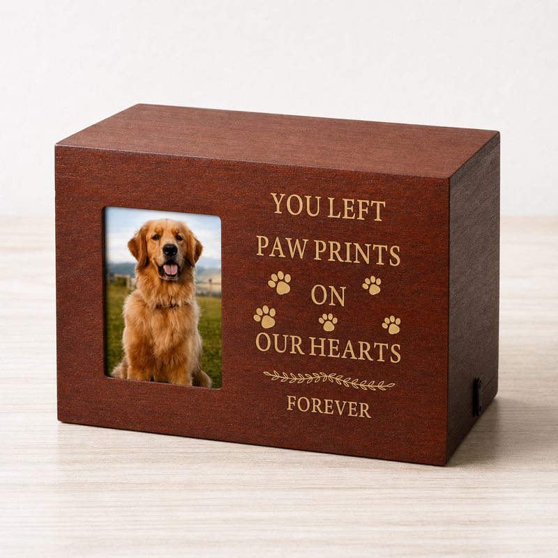 Pet Memorial Urn Box – Walnut with Photo Frame