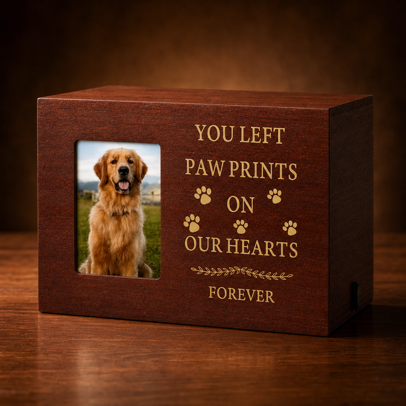 Pet Memorial Urn Box – Walnut with Photo Frame