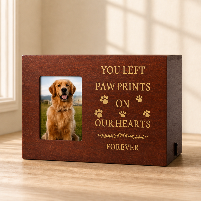 Pet Memorial Urn Box – Walnut with Photo Frame