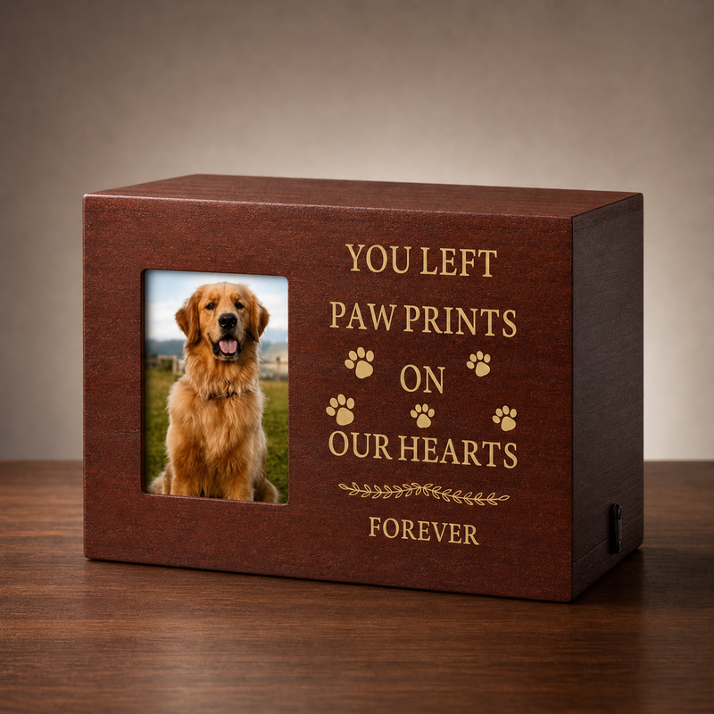 Pet Memorial Urn Box – Walnut with Photo Frame