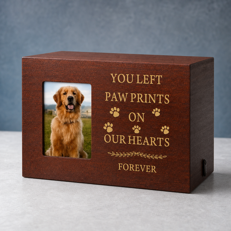 Pet Memorial Urn Box – Walnut with Photo Frame