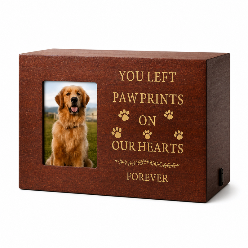Pet Memorial Urn Box – Walnut with Photo Frame