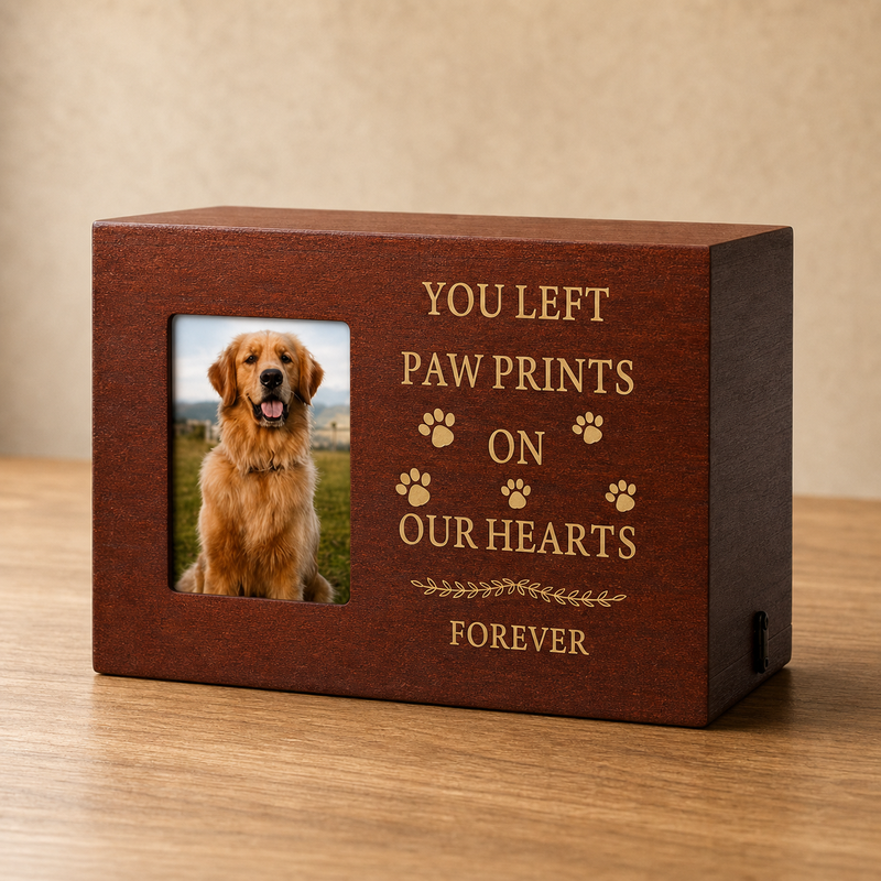 Pet Memorial Urn Box – Walnut with Photo Frame