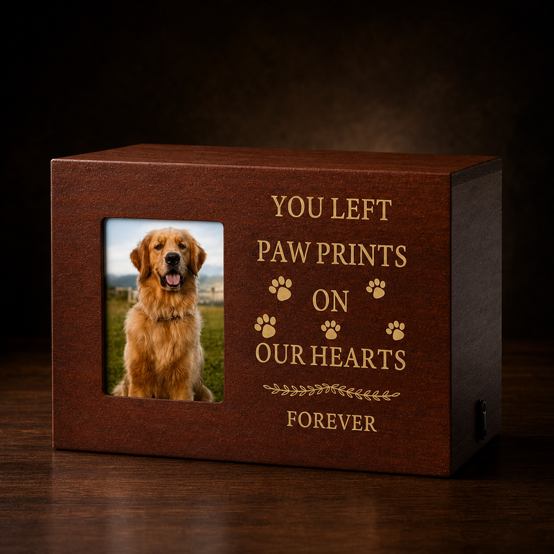 Pet Memorial Urn Box – Walnut with Photo Frame