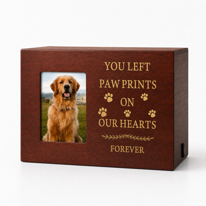Pet Memorial Urn Box – Walnut with Photo Frame