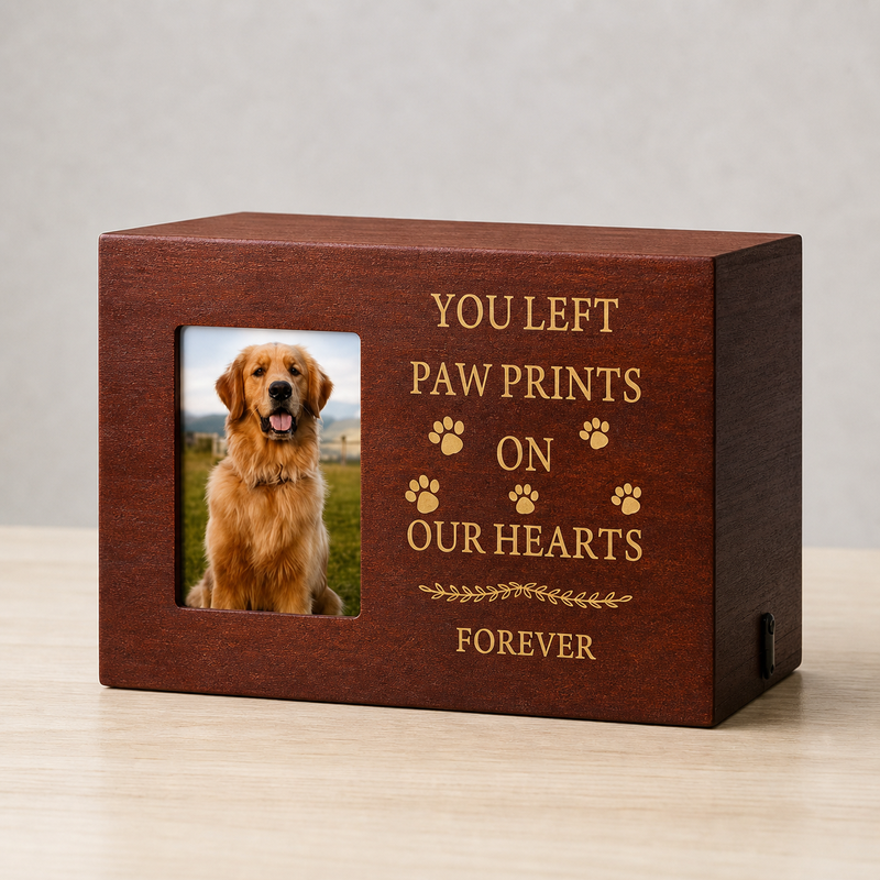 Pet Memorial Urn Box – Walnut with Photo Frame