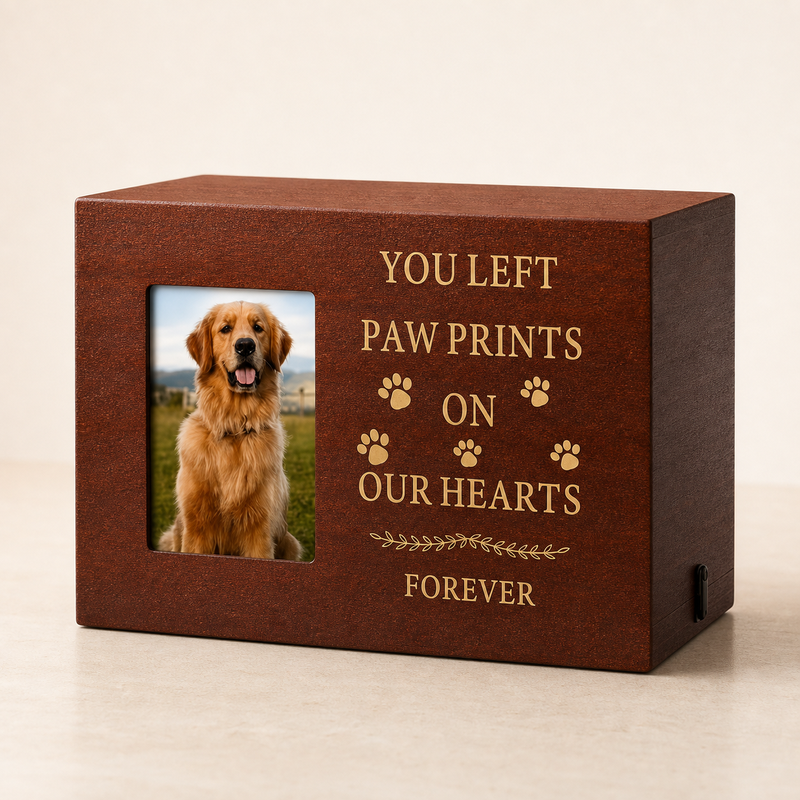 Pet Memorial Urn Box – Walnut with Photo Frame