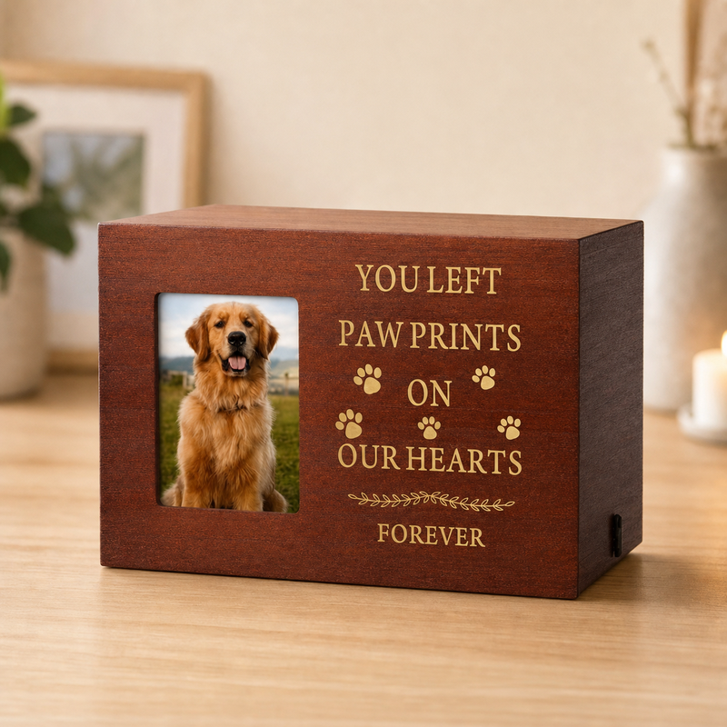 Pet Memorial Urn Box – Walnut with Photo Frame