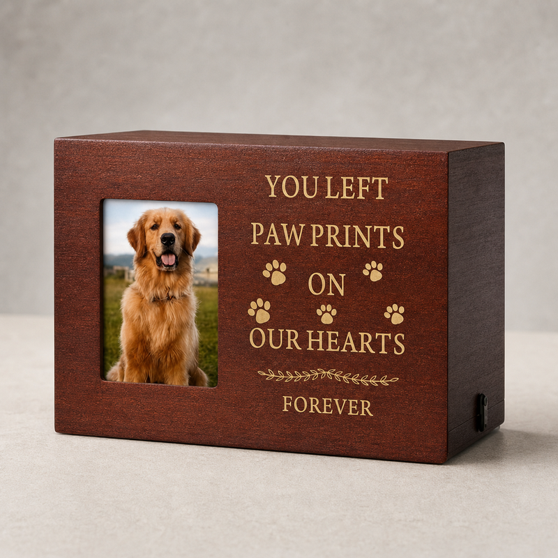 Pet Memorial Urn Box – Walnut with Photo Frame