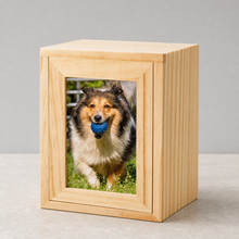Pet Memorial Urn Box – Natural Wood with Photo Frame