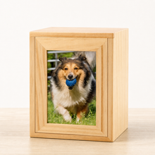 Pet Memorial Urn Box – Natural Wood with Photo Frame